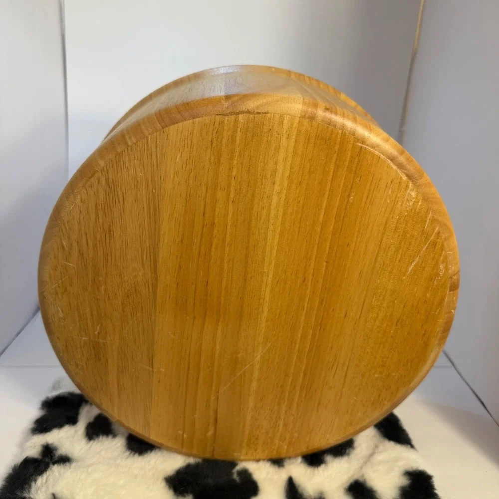 Large Round Wooden Salad Serving Bowl Natural Grain Farmhouse Decor 11.5 Inch